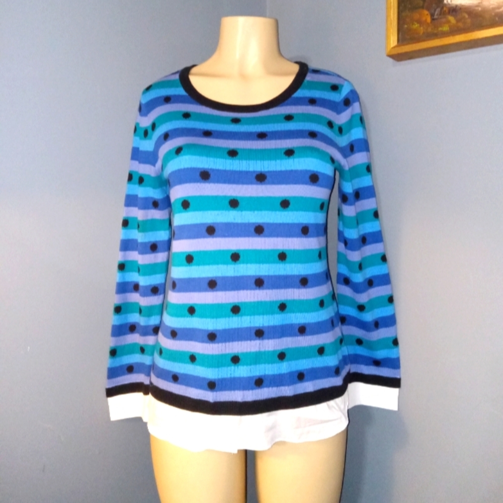 💣TALBOTS  STRIPED SWEATER WITH BLACK POLKA DOTS  SZ P